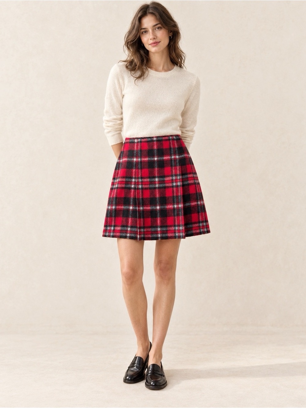 Papaya Woman Red Plaid Tartan A-Line Skirt MEDIUM Academia Preppy Classic